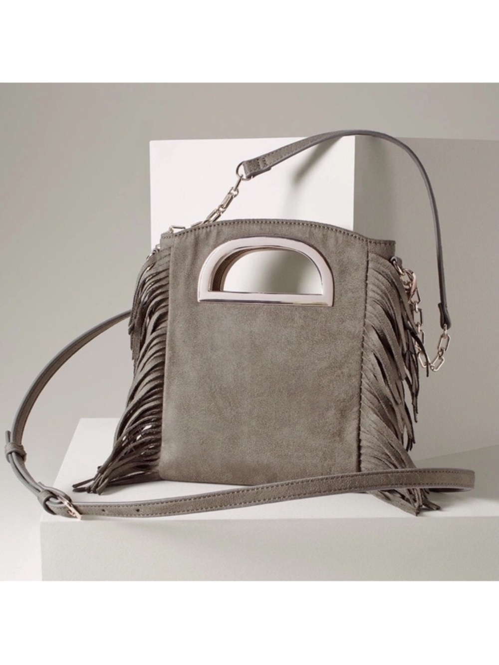 WHBM OLIVE FRINGED HANDBAG